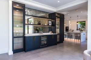 Open plan living room and bar area inside luxury SIPs self build house in the Cotswolds